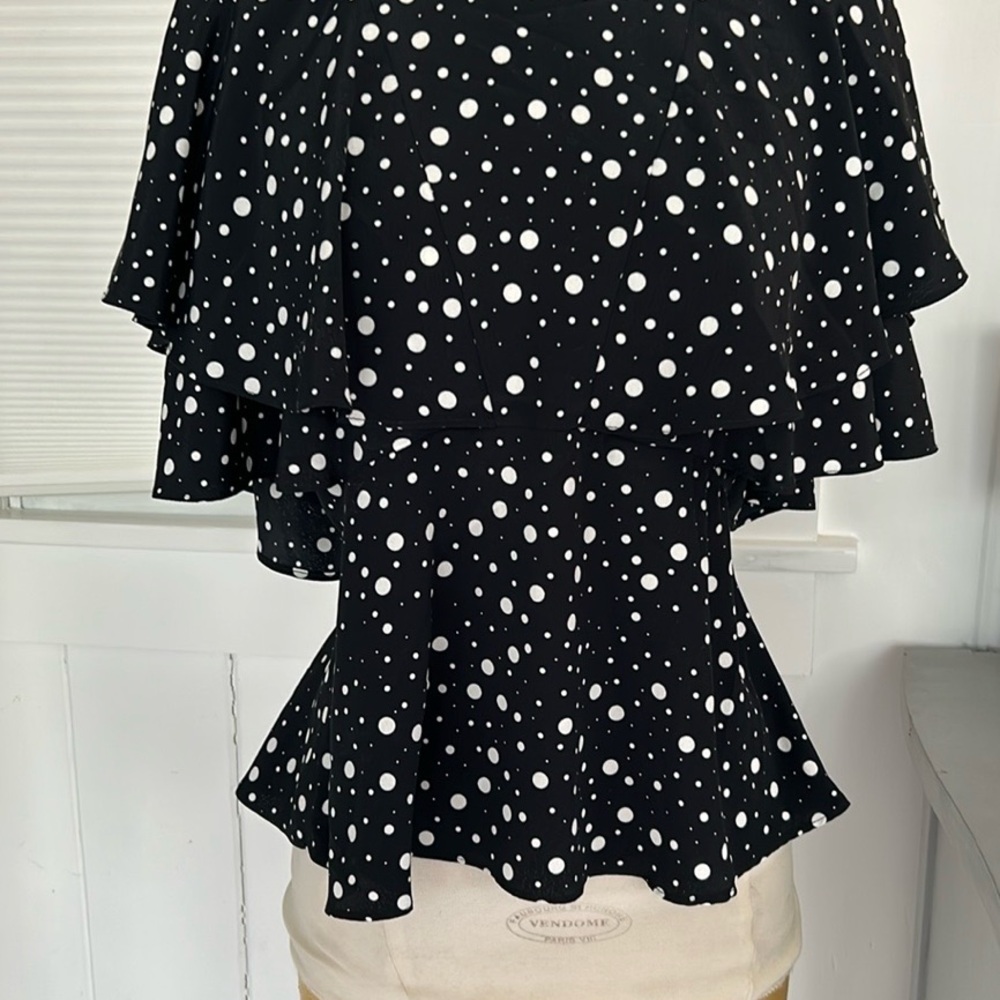 Chic Black and White Polka Dot Ruffle Top - Picture 1 of 10